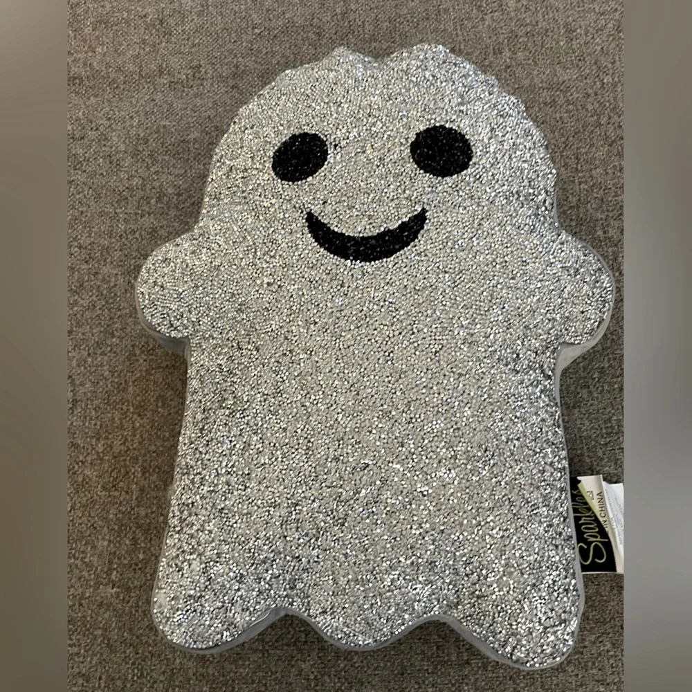 NEW Sparkles Home Silver Rhinestone Halloween Ghost Pillow